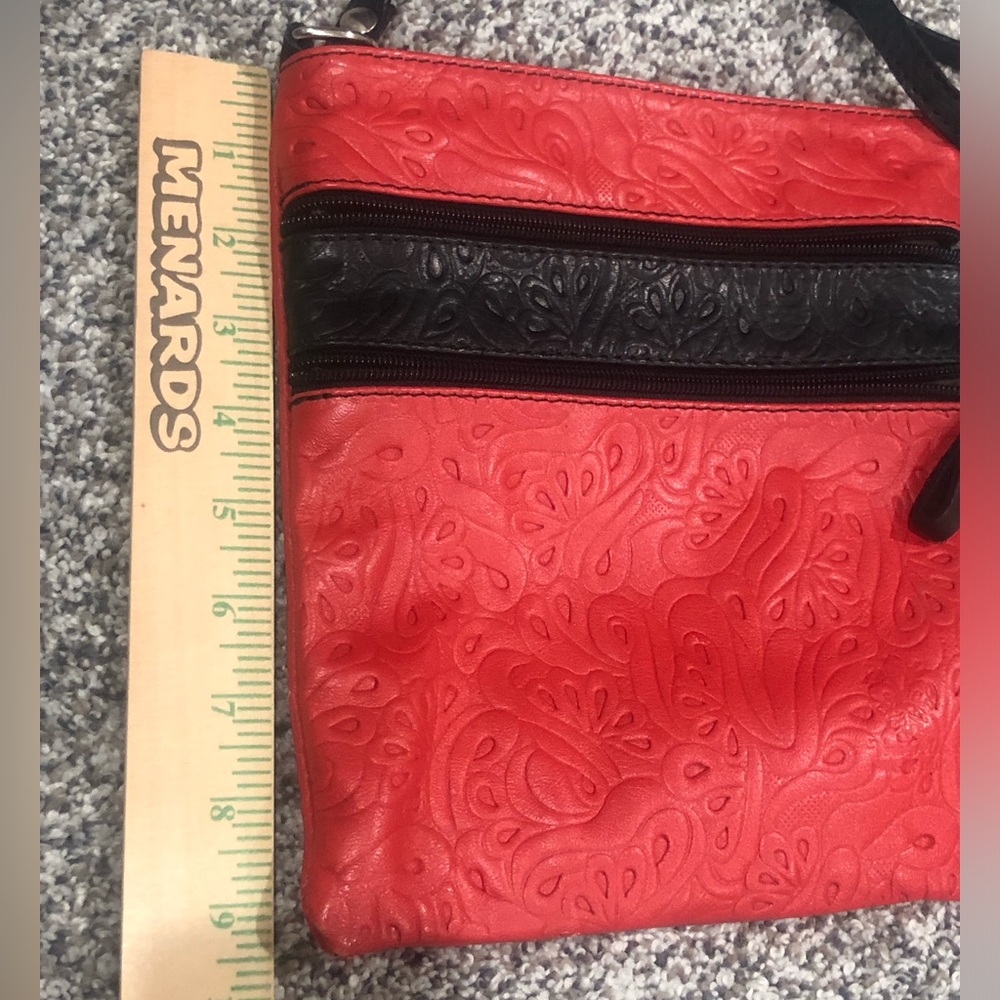 Red Embossed Crossbody Bag with Black Trim - Picture 7 of 7